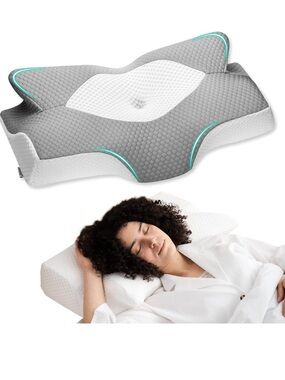 2 elviros Memory Foam Cervical Pillow Light Grey and White